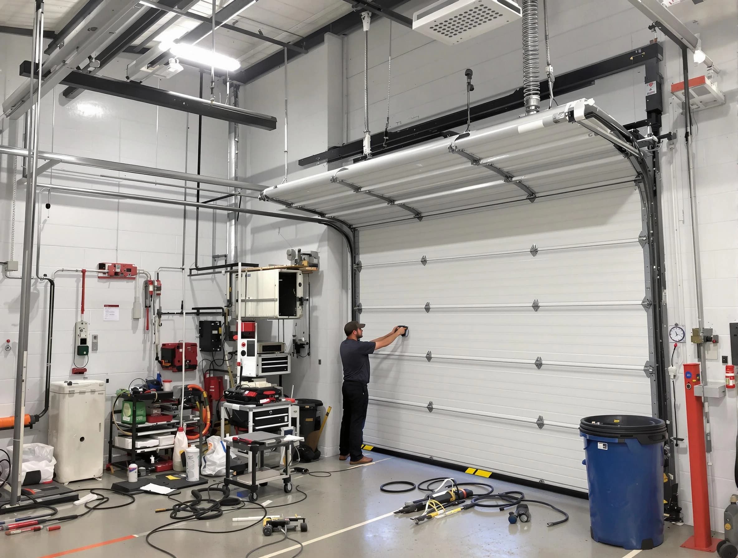 Spring Valley Garage Door Repair certified technician performing commercial door repair at a Spring Valley business facility