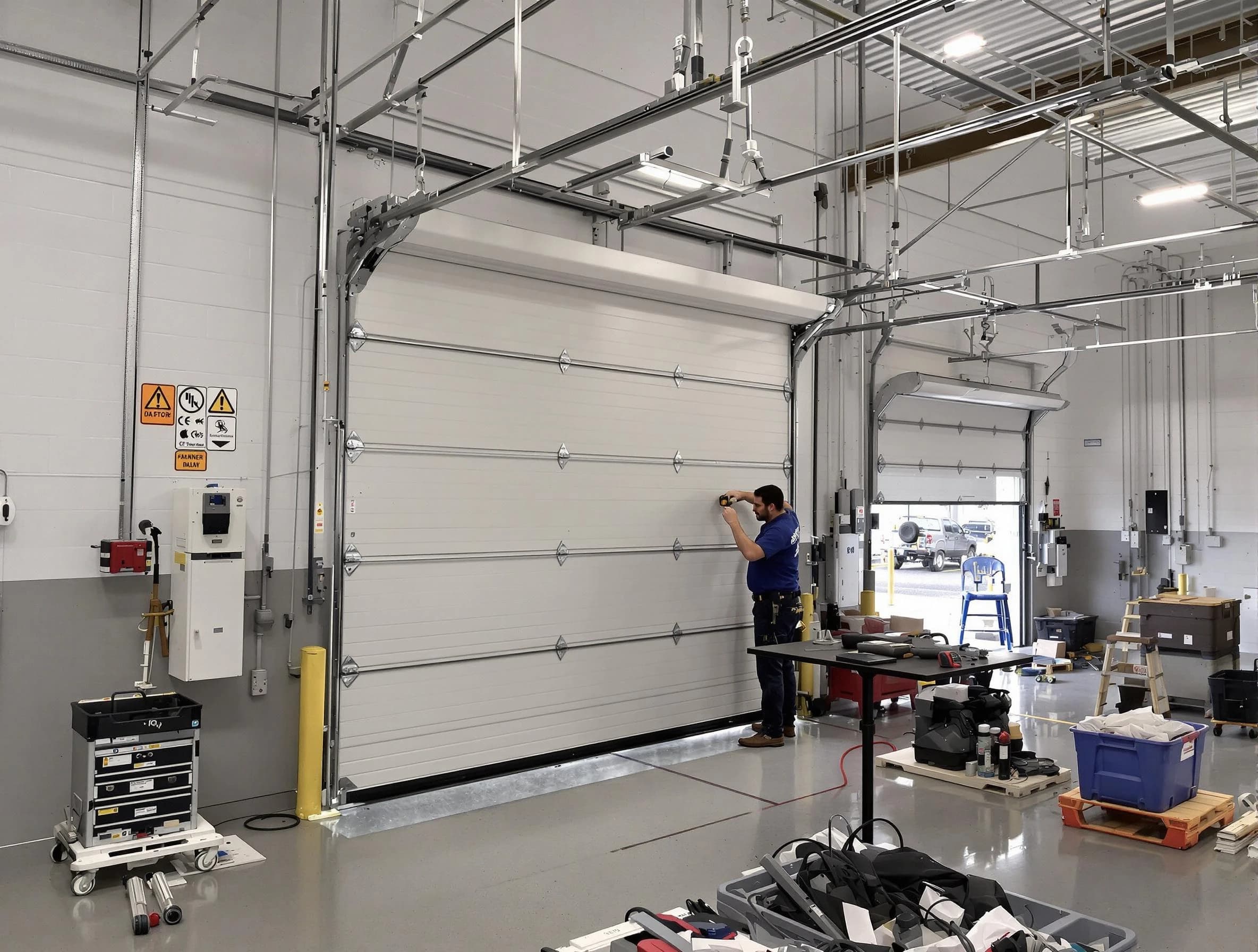 Commercial garage door repair being performed by Spring Valley Garage Door Repair expert in Spring Valley