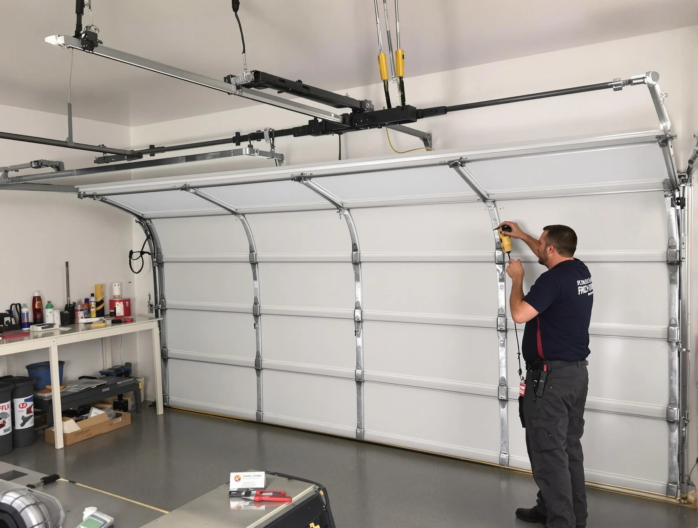 Spring Valley Garage Door Repair certified technician performing overhead door system repair in Spring Valley
