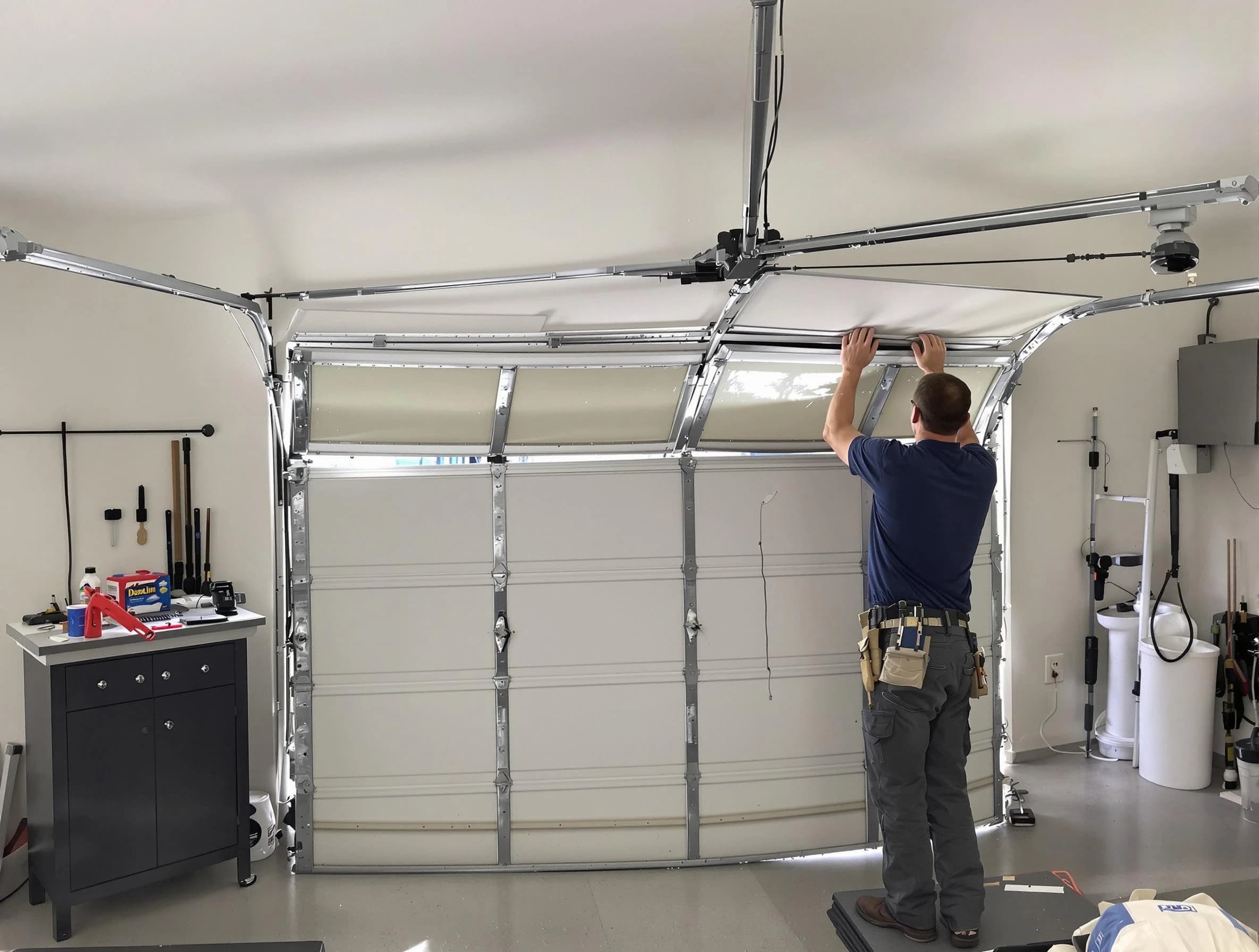 Spring Valley Garage Door Repair specialist performing precise section replacement on Spring Valley garage door