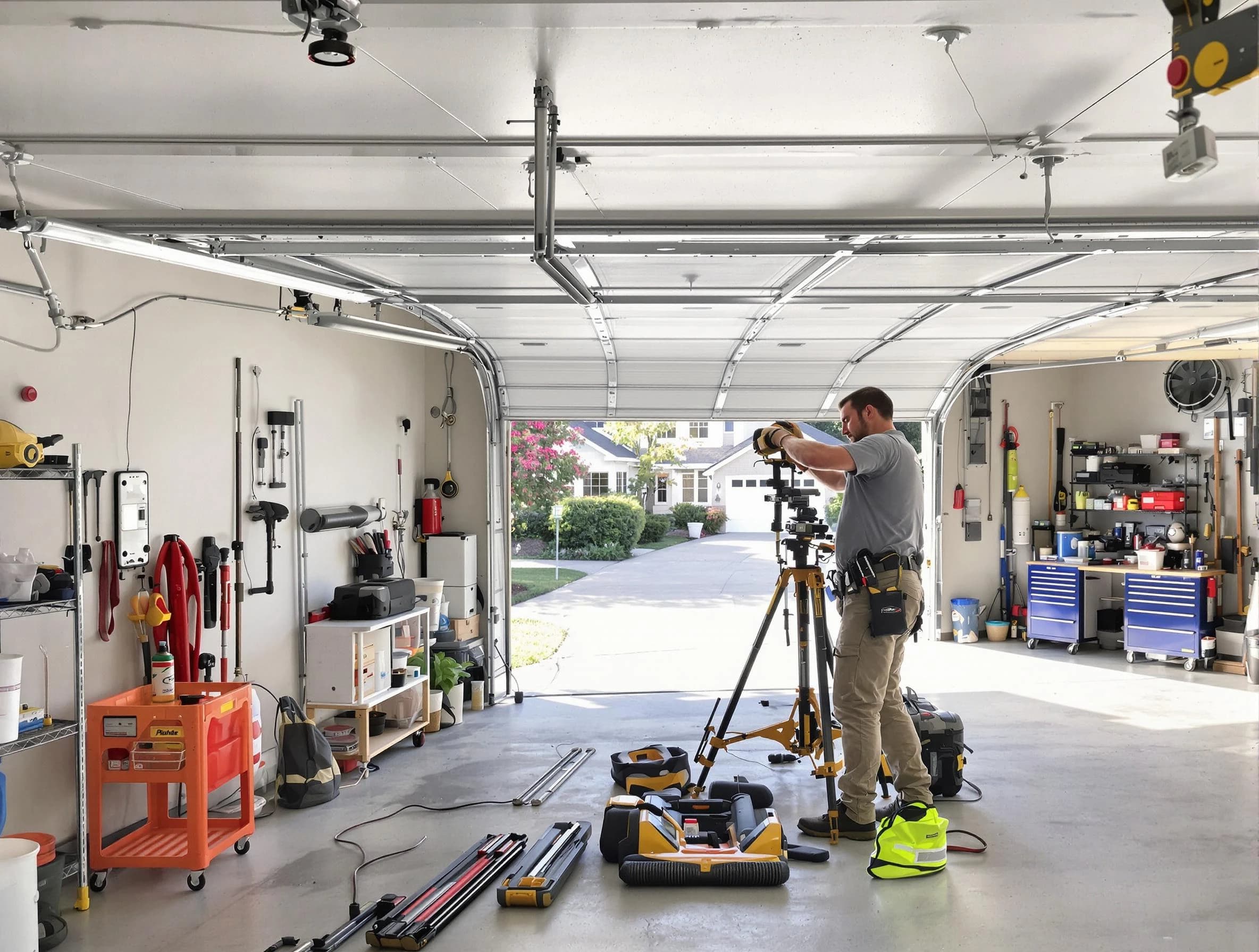 Spring Valley Garage Door Repair specialist performing laser-guided track alignment in Spring Valley
