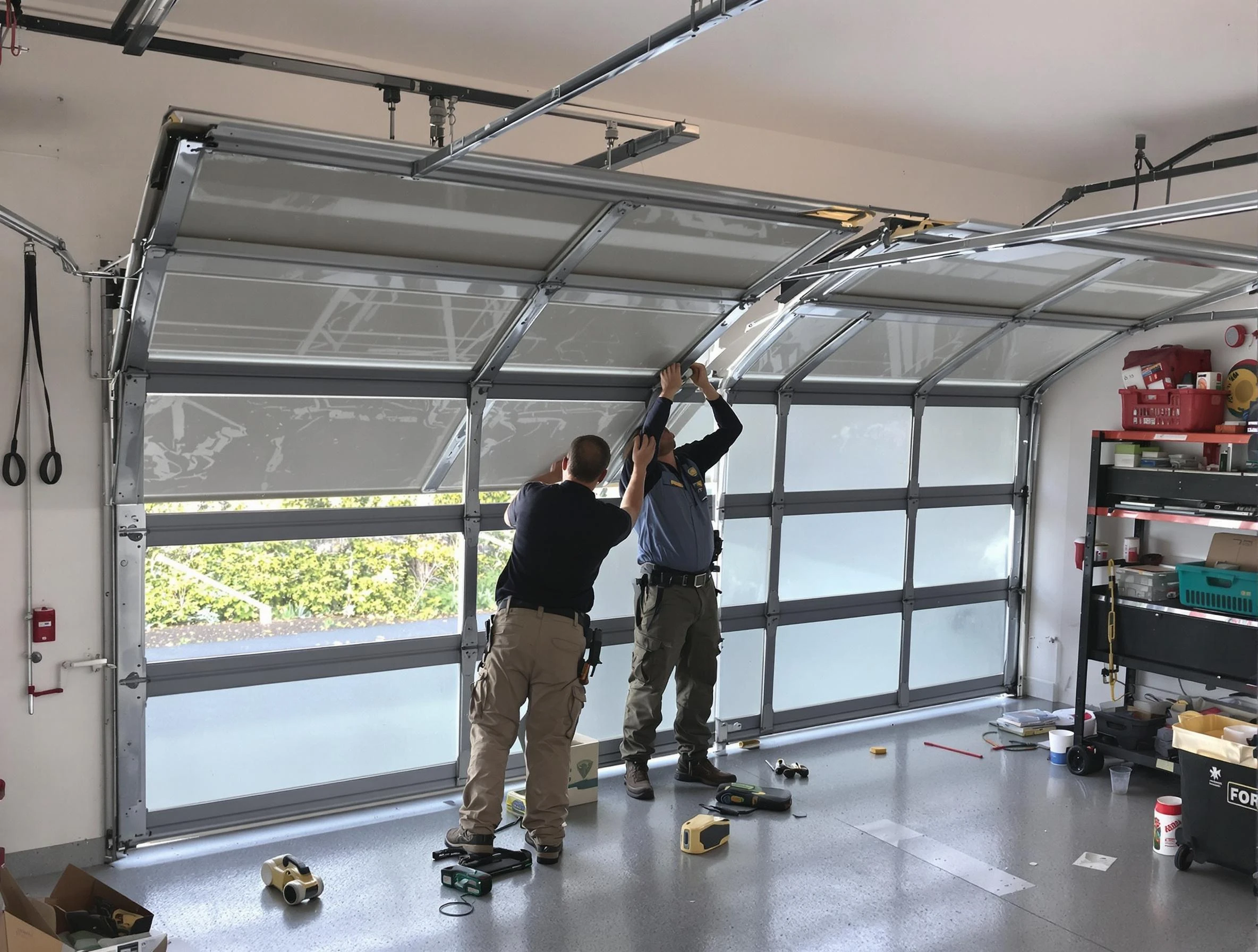 Spring Valley Garage Door Repair expert performing precise panel replacement on Spring Valley garage door